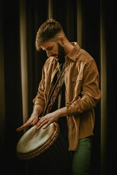 Drum teacher in Groningen, Samuel González performing live on stage
